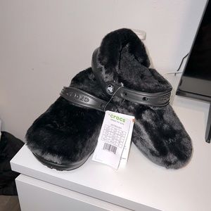 BRAND NEW Fuzzy Black Crocs